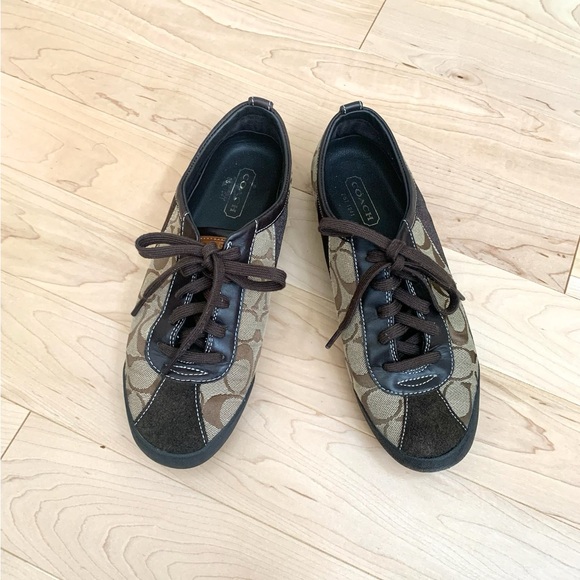 Coach Shoes - Coach Brown Signature Canvas Lace-Up Sneakers size 8.5W